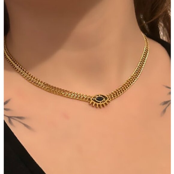 New Eye Evil Symbolic Charm 18K Gold-Plated Necklace & Bracelet Set - Picture 2 of 10